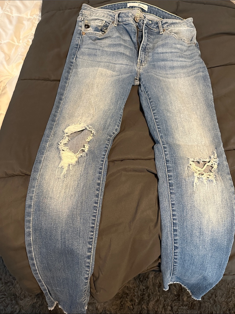 KanCan Medium Light Blue Ripped Straight Leg Jeans
